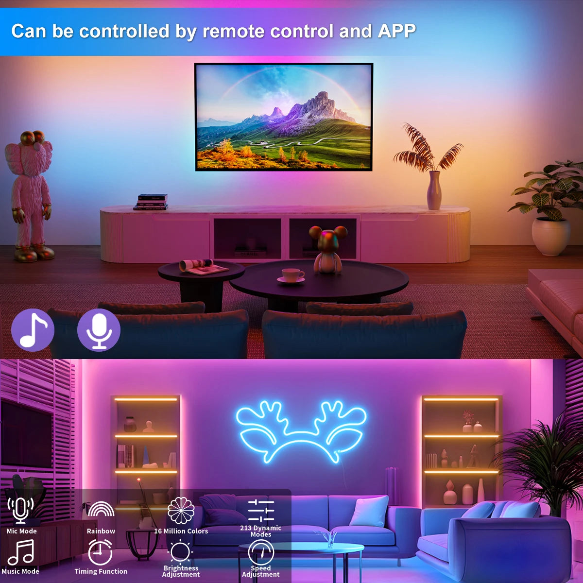 USB RGB Neon Strip Light – Waterproof Flexible LED Ribbon with Bluetooth Control for Home Décor