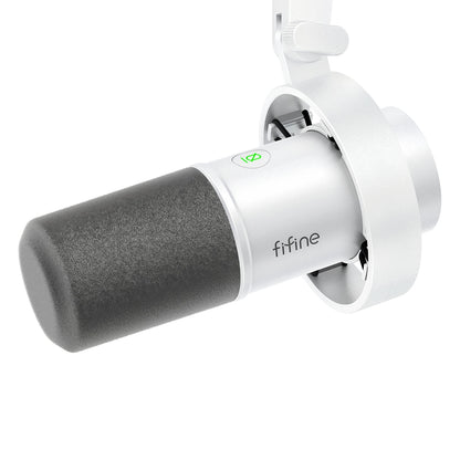 FIFINE K688W Dynamic USB/XLR Microphone – White Studio Mic with Gain Control, Touch-Mute & Headphone Monitoring for Streaming & Recording