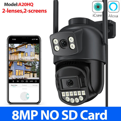 12MP 6K WiFi Outdoor Security Camera – Triple-Lens, Triple-Screen Surveillance with Night Vision & Smart Human Tracking