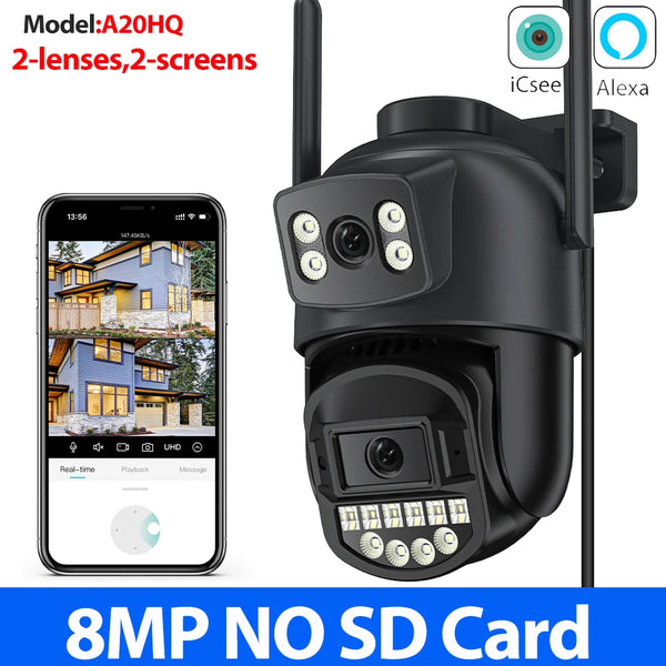 12MP 6K WiFi Outdoor Security Camera – Triple-Lens, Triple-Screen Surveillance with Night Vision & Smart Human Tracking