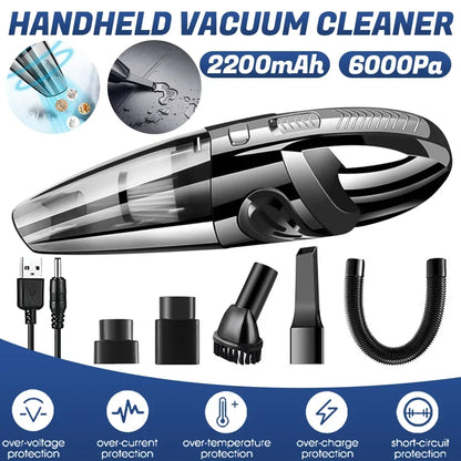 Portable Wireless Vacuum Cleaner – 6000Pa Powerful Suction, Rechargeable Handheld Cleaner for Car, Home & Pet Hair