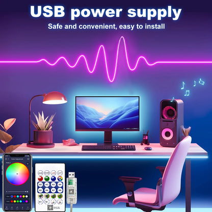 USB RGB Neon Strip Light – Waterproof Flexible LED Ribbon with Bluetooth Control for Home Décor