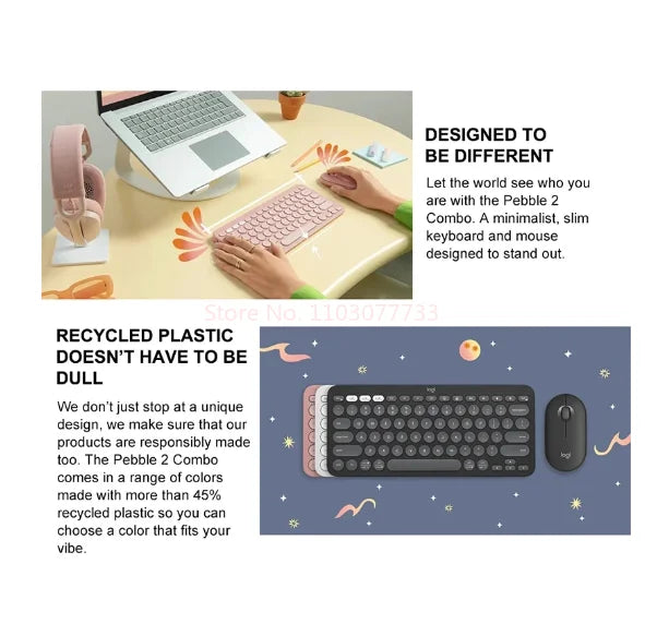 Logitech Pebble 2 Wireless Combo – Quiet Keyboard & Mouse Set for Home, Office, Windows, Android & iOS