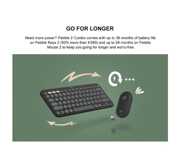 Logitech Pebble 2 Wireless Combo – Quiet Keyboard & Mouse Set for Home, Office, Windows, Android & iOS