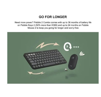 Logitech Pebble 2 Wireless Combo – Quiet Keyboard & Mouse Set for Home, Office, Windows, Android & iOS