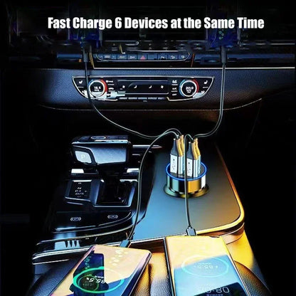 USB-C Car Charger 6-in-1 – Super Fast Adapter with Voltage Display for iPhone 16/15 Pro Max, Samsung & Android