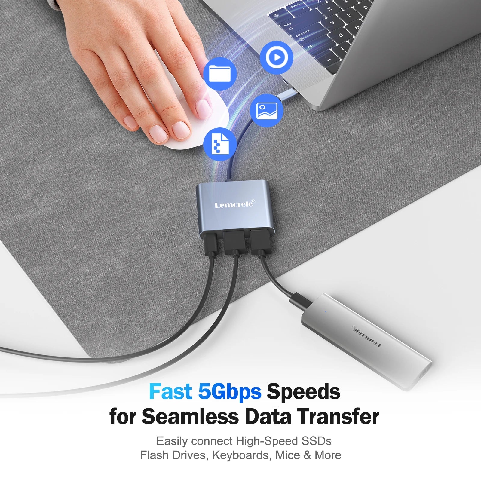 Lemorele USB-C Hub – 4K HDMI + USB 3.0 + 100W Fast-Charge