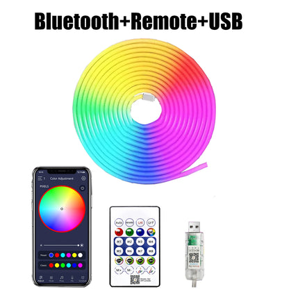 USB RGB Neon Strip Light – Waterproof Flexible LED Ribbon with Bluetooth Control for Home Décor