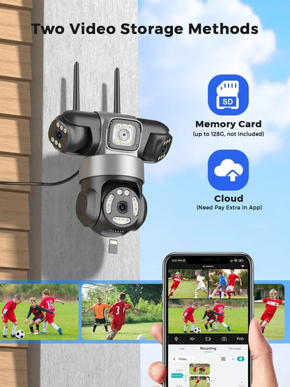 12MP 6K WiFi Outdoor Security Camera – Triple-Lens, Triple-Screen Surveillance with Night Vision & Smart Human Tracking