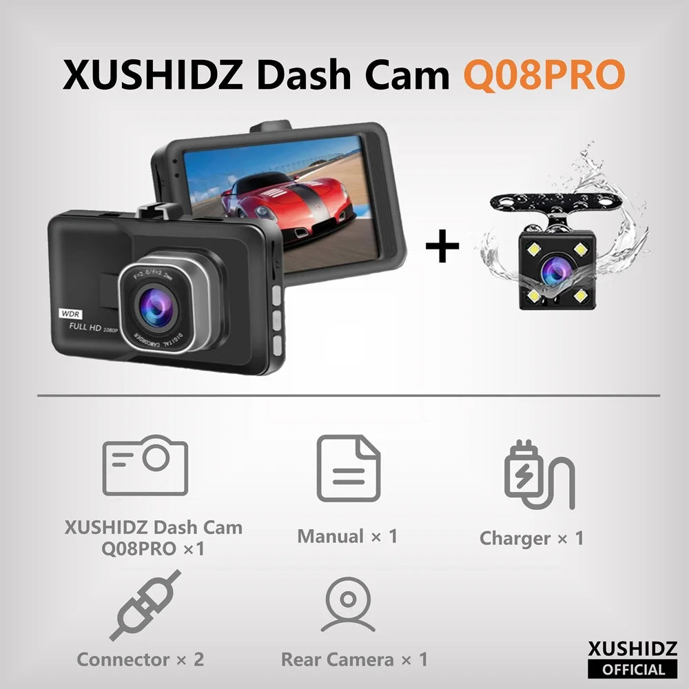 1080P HD Dashcam – Night Vision Car DVR with Loop Recording, G-Sensor & 24H Parking Monitor