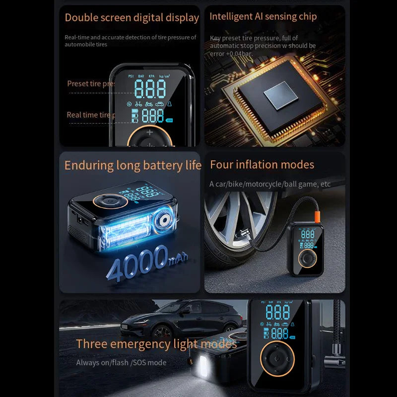 Portable Wireless Tire Inflator – Electric Air Pump for Cars, Motorcycles, Bicycles, Balls & Inflatables