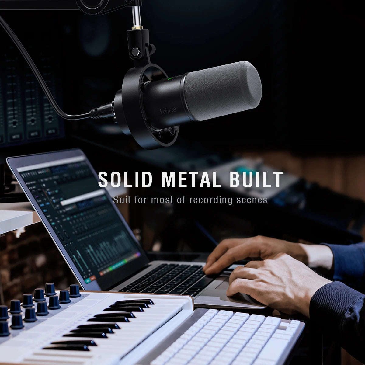 FIFINE K688W Dynamic USB/XLR Microphone – White Studio Mic with Gain Control, Touch-Mute & Headphone Monitoring for Streaming & Recording