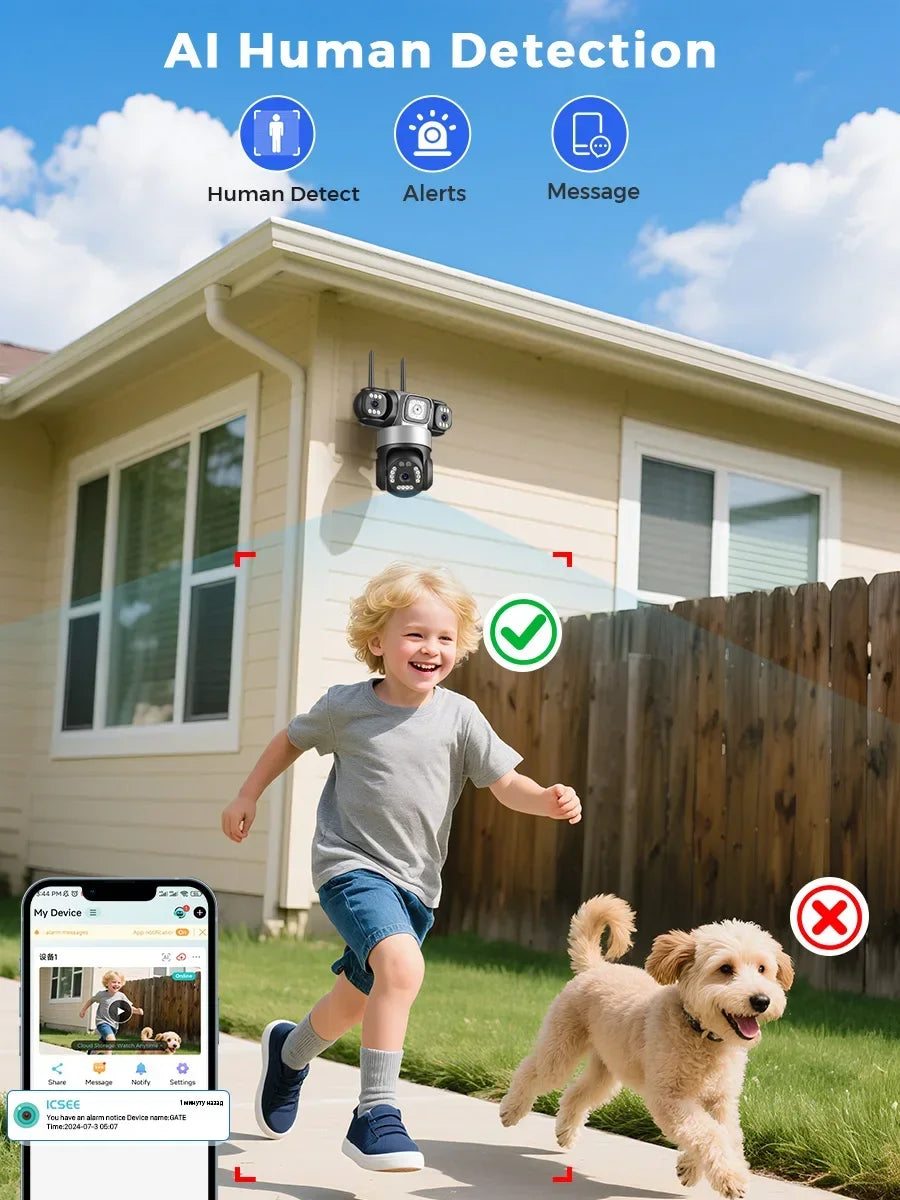 12MP 6K WiFi Outdoor Security Camera – Triple-Lens, Triple-Screen Surveillance with Night Vision & Smart Human Tracking