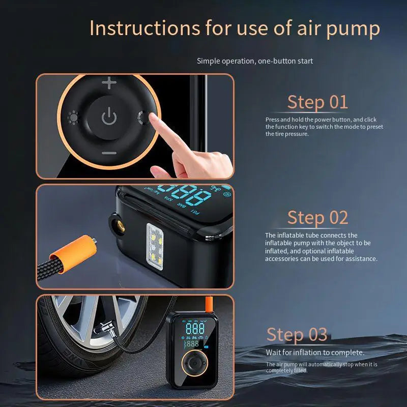 Portable Wireless Tire Inflator – Electric Air Pump for Cars, Motorcycles, Bicycles, Balls & Inflatables