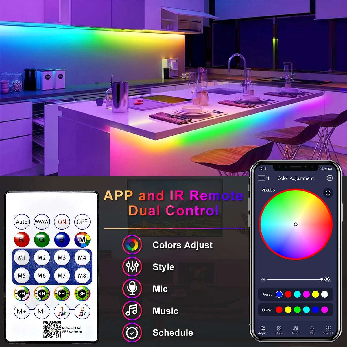 USB RGB Neon Strip Light – Waterproof Flexible LED Ribbon with Bluetooth Control for Home Décor