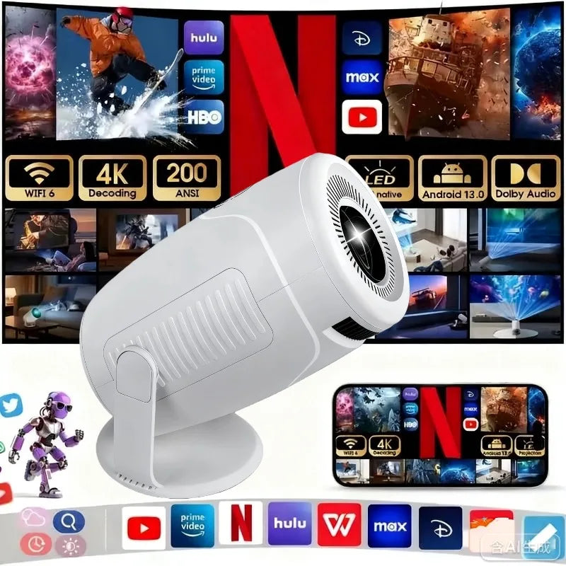 HY900 Smart Projector – 4K Decoding, Dual Wi-Fi 6, 290 ANSI, BT5.0 Home Cinema Projector