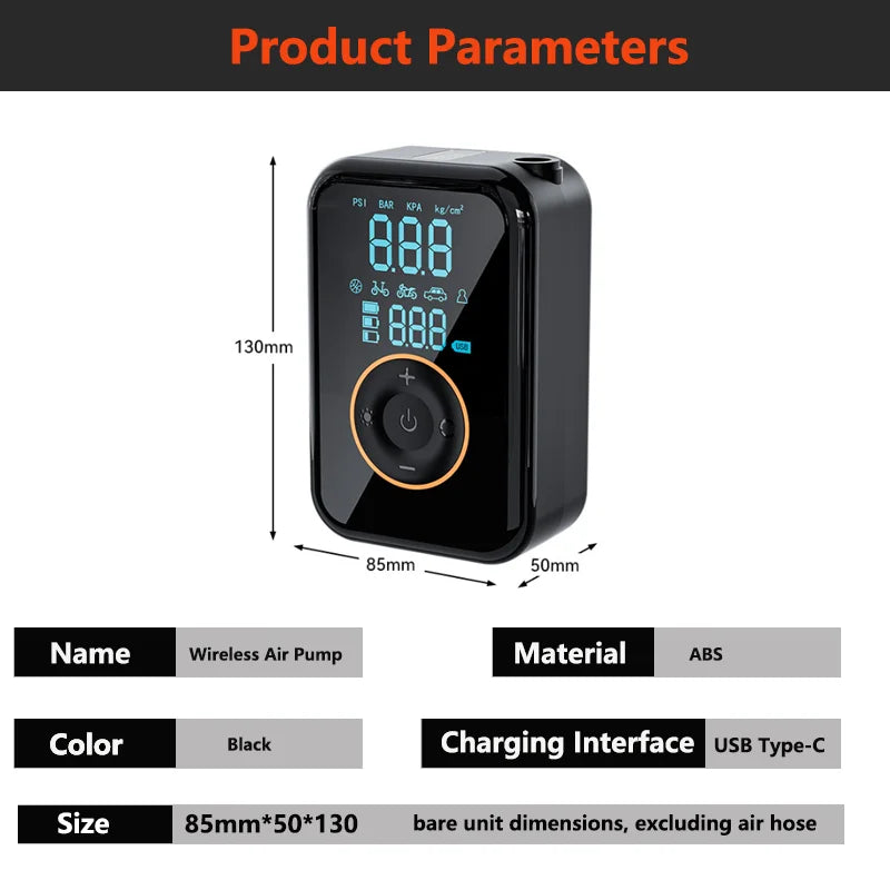 Portable Wireless Tire Inflator – Electric Air Pump for Cars, Motorcycles, Bicycles, Balls & Inflatables