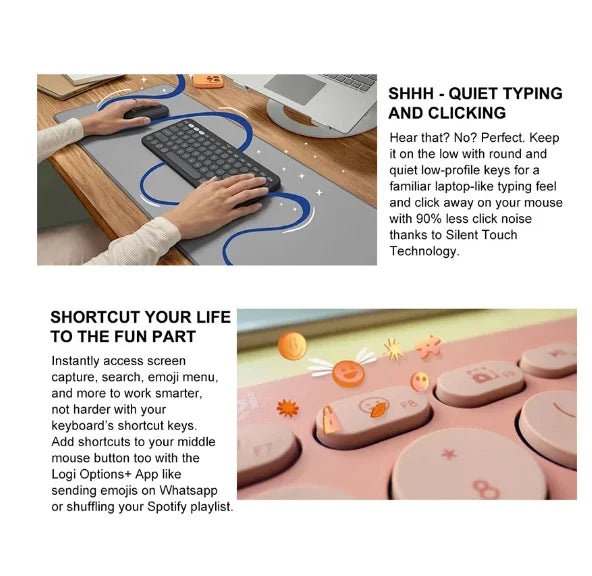 Logitech Pebble 2 Wireless Combo – Quiet Keyboard & Mouse Set for Home, Office, Windows, Android & iOS