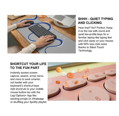 Logitech Pebble 2 Wireless Combo – Quiet Keyboard & Mouse Set for Home, Office, Windows, Android & iOS