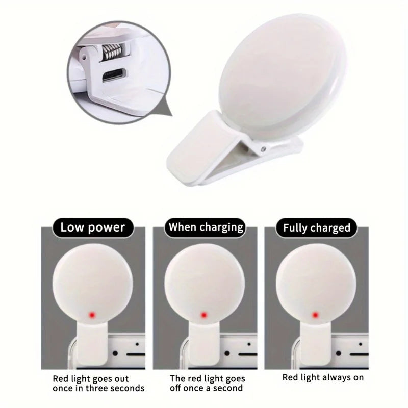 Portable LED Selfie Ring Light – Rechargeable 3-Level Clip-On Beauty Fill Lamp for Any Phone