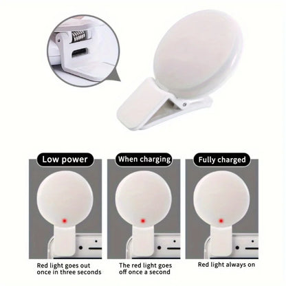 Portable LED Selfie Ring Light – Rechargeable 3-Level Clip-On Beauty Fill Lamp for Any Phone