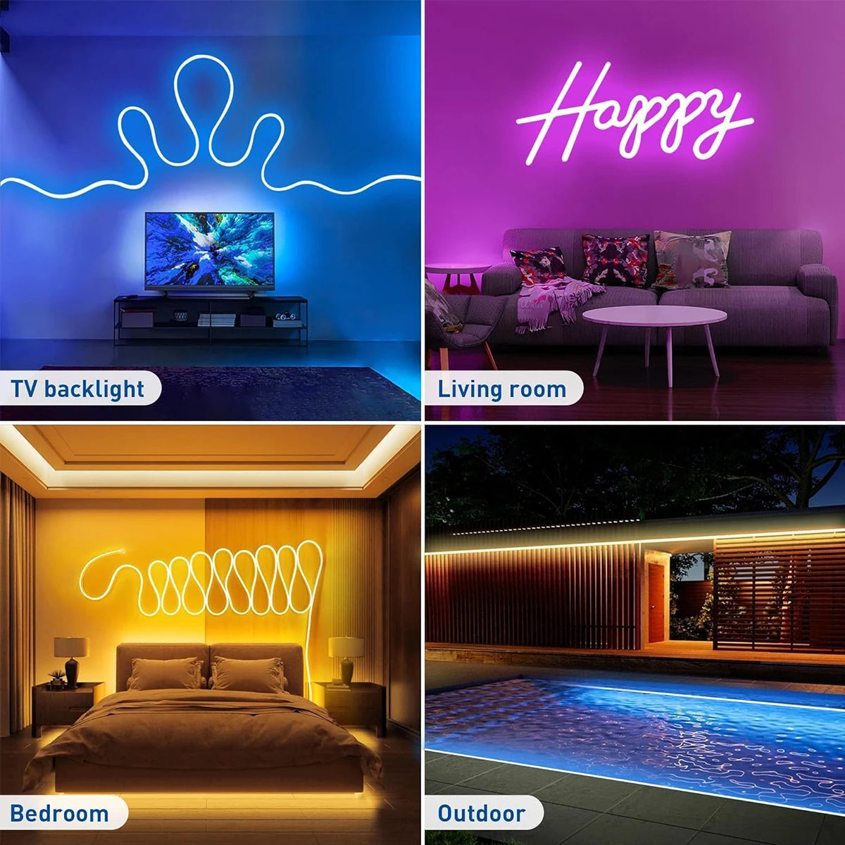 USB RGB Neon Strip Light – Waterproof Flexible LED Ribbon with Bluetooth Control for Home Décor